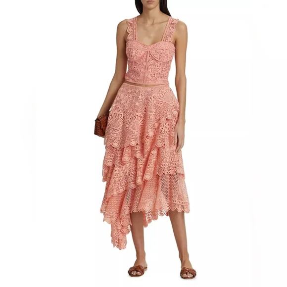 Farm Rio Guipure Lace Tiered Skirt Light Pink Size Small - Picture 1 of 16